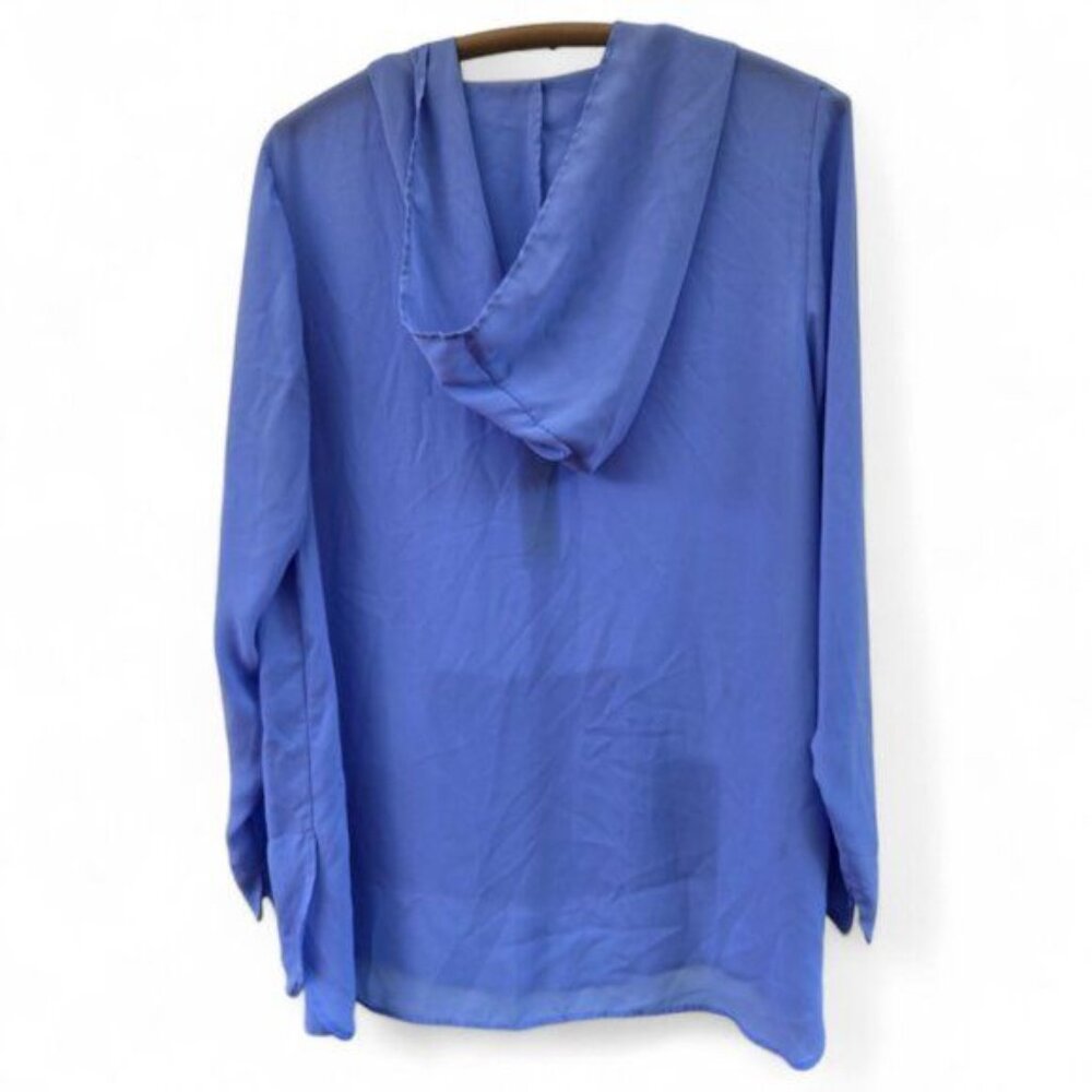 Soft Surroundings Womens Blue Hooded Pullover Top W/ Half-Zip & Front Pocket - Picture 2 of 3